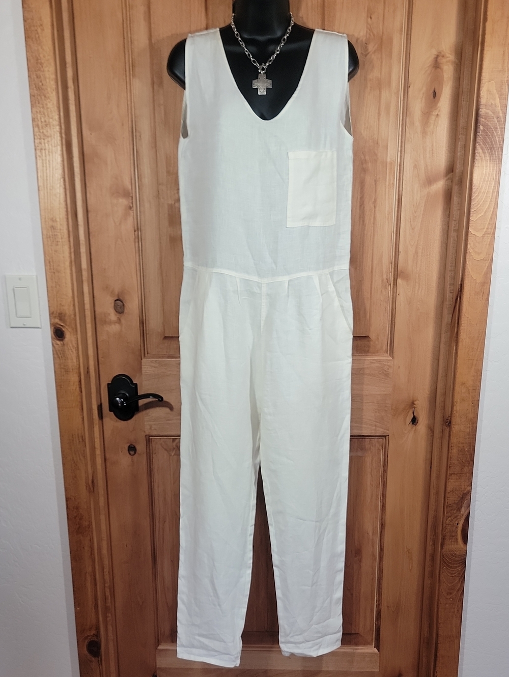 OZMA of California Sleeveless V-Neck Linen Jumpsuit - Picture 3 of 16